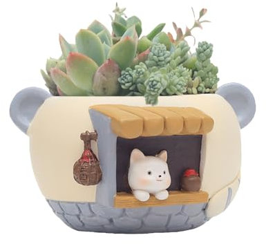 LKMUPNR Maceta para gatos, maceta para gatos, 4.9 x 4.5 x 3 pulgadas, resina, macetas de cabeza, macetas para interiores, plantas exteriores (gatos de taberna)