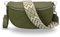 ADEL Bauchtasche Damen Echtleder Emma Silber Handgemachte Umhängetasche Crossbody Bag mit Optionalen Breiten Gemusterten Riemen Stylische Hüfttasche Made in Italy (Khaki-Silber 2, Large)