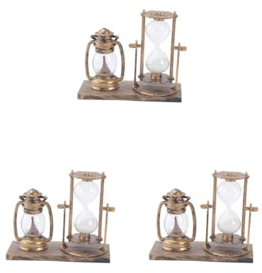 Lot de 3 lanternes style rétro européen sablier statue créative pour bureau maison, cuivre, 15,5 x 6,5 x 13 cm
