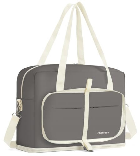 Reiseresa Doppellagige Reisetasche Weekender Damen mit Nassfach Schuhfach, Faltbar Reisetasche 40x20x25 Ryanair Handgepäck Krankenhaus Tasche Kliniktasche, Grau
