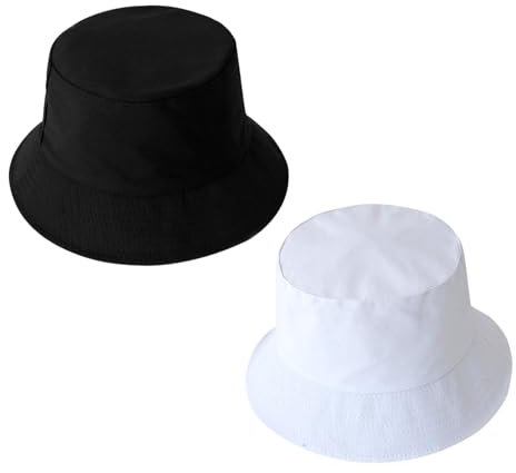 NYGGTYK Schwarz-Weiße Fischerhüte, 2 Stück, Unisex, Sommer, Bucket Hat, Schwarz, Weiß