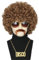 Topcosplay 4er Set Afro Perücke Herren mit Sonnenbrille Schnurrbart Halskette 70 80er Jahre Perücke Vokuhila Disco Perücke Hippie Perücke Halloween Karneval Kostüm (Hellbraun)