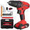 Cordless Drill Driver 21V, Electric Screwdriver Set with 2X Batteries, 45 N.m Max Combi Drill, 25+1 Torque Power Drills Tool, 2 Speed Cordless Screwdriver with 29Pcs Drill Driver Bits - Red