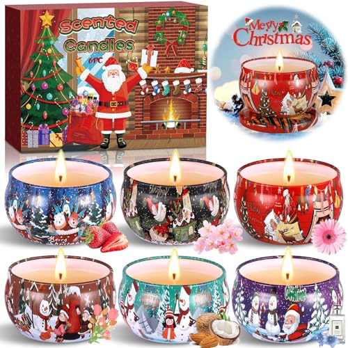 Christmas Scented Candle, 6er Duftkerzen Set aus Sojawachs Natürlich(2.5oz) | Aromatherapie gegen Stress,Entspannung für Yoga Bad Schlafzimmer, Geschenk für Frauen zu Weihnachten Geburtstag