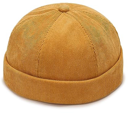Unisex Cord-Docker-Mütze – Krempellose Beanie, Matrosenmütze mit Metallschnalle, verstellbar, Retro-Schädelkappe, Arbeitsmütze für Herren und Damen