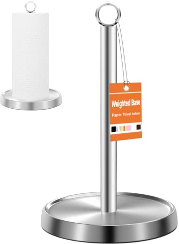 Paper Towel Holder Countertop, Stainless Steel, Weighted Base, Paper Towel Stand Holder for Kitchen Bathroom Farmhouse Essentials Decor Accessories, Silver