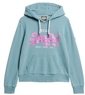 Superdry Damen Verziertes Hoodie mit Vintage-Logo und Grafikprint Ägäisblau 42