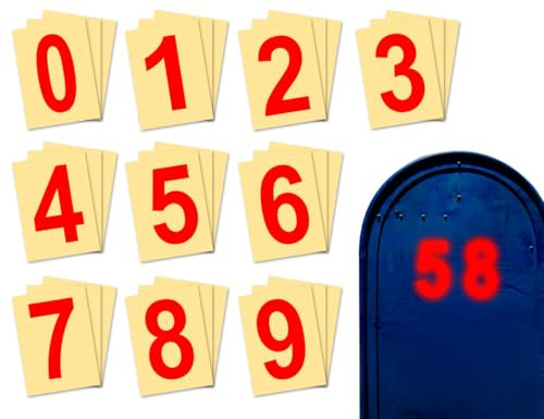 Emezddo 30 Stück Zahlen Aufkleber,Selbstklebend Vinyl Wasserdicht Sticker,Reflektieren Klebezahlen,Hausenummer,für Mülltonnen Behälter Briefkasten Adresse Nummer(Rot,0-9,10 * 4.8cm)