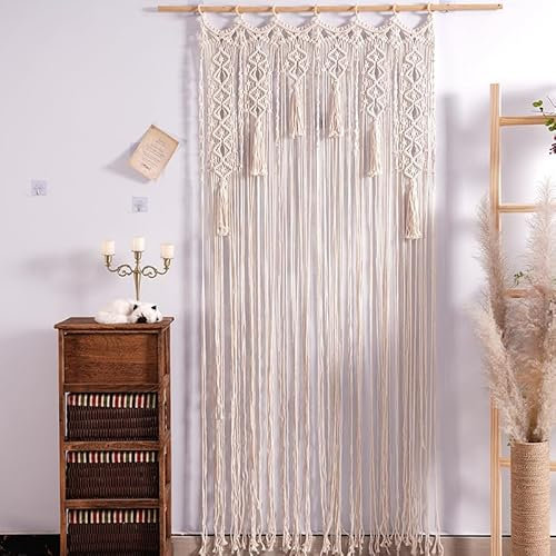 Boho Macrame Door Curtains(33*78inch), Handmade Woven Cotton Rope Curtains, Cotton Woven Wall Decoration, Tassel Hanging Tapestry for Living Room, Bedroom or Wedding Party (85*200cm/33*78inch)