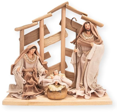 Nazareth Store Olivenholz Statue aus dem Heiligen Land Traditionelle Krippe Set ohne Stern Figuren mit Baumwollkleidung Spirituell