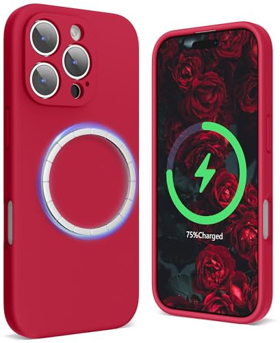 SURPHY Coque Magnetique pour iPhone 16 Pro Max, Coque Silicone Liquide de Protection Complète de l'Objectif de Caméra pour iPhone 16 Pro Max 6,9 Pouces, Rouge