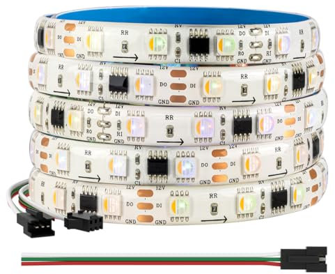BTF-LIGHTING 5050SMD WS2814 RGBW 4in1 IC Adressierbarer LED-Streifen RGB+Warmweiß 5M 60LEDs/m DC12V Weiß PCB IP65 Wasserdicht Dreamcolor für Außen Innen Heimdekoration DIY-Projekt (nur Streifen)