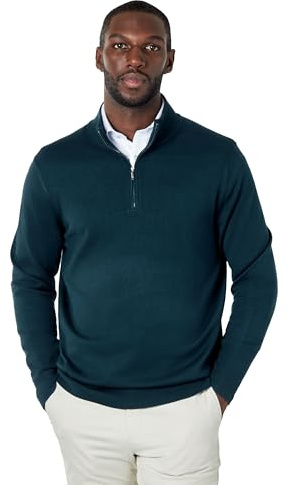 Xposed Mens 100% Cotton Fine Knit Zip Neck Jumper Classic Regular Fit Pullover Sweater