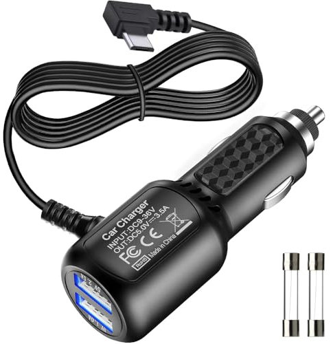Gebildet Micro-USB-Stromkabel mit Dual-Port-USB, Kfz-Ladekabel mit Länge (11.5Fuß/350cm) für Auto-Dashcam-Kamera-Ladekabel, Netzkabel für die Versorgung von Dashcam-Radarwarnern