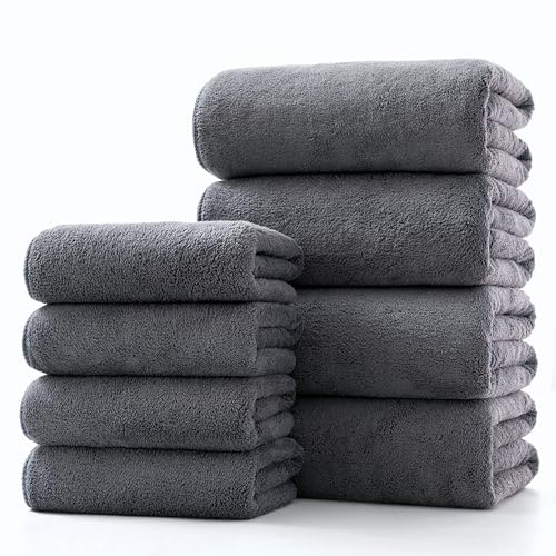 Lumimi Mikrofaser Duschtuch Set Ultraleicht Weich Kuschelig Schnelltrocknend Kompakt für Badezimmer Sport Gym Yoga Unterwegs Sauna Mehrfarben 4 Badetücher+4 Handtücher Dunkelgrau