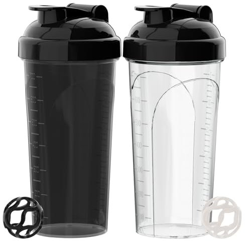 PZMLOASN 2 Stück Protein Shaker bottle 700ML - Auslaufsicherer Schraubdeckel - BPA-frei, aus babyflaschentauglichem Material, für Damen und Herren (Schwarz+WeißB)
