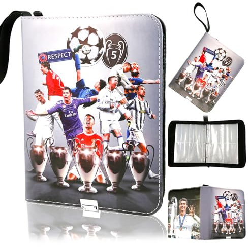 Cards Sammelkarten Album Fussball, 50 Seiten 400 Sammelalbum Fußball Karten mit Reißverschluss, Wasserdicht Fussball Karten Sammelalbum, Kompatibel mit Allen Arten von karten(C)