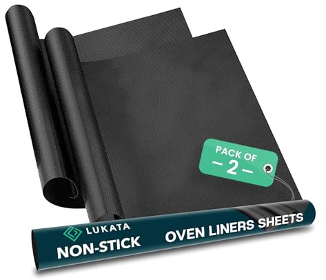 Lot de 2 grands revêtements de four robustes – Revêtement en téflon pour fond de four à gaz, électriques et ventilateurs – Feuilles de tapis réutilisables antiadhésives – Sans BPA