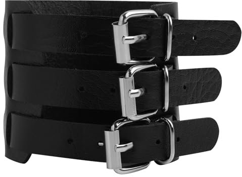 Lot de 2 Bracelets en Cuir PU Style Hip-Hop Punk Rock, Manchette Gothique Noire Sans Pointes, Ajustables pour Hommes - pour Costumes de Rocker et Usage Quotidienstumes de Rocker et Usage Quotidien