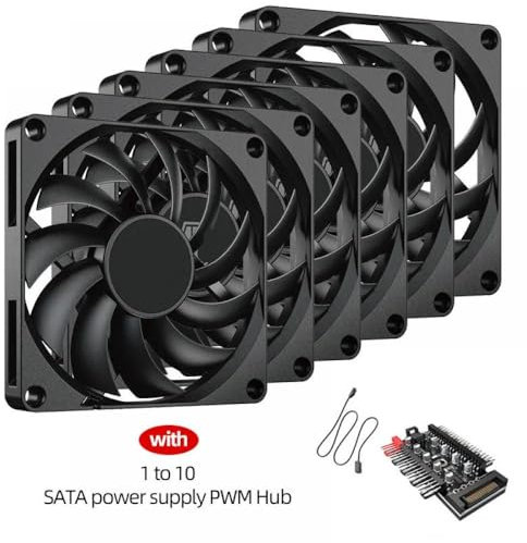 Compact Ultra-Thin PWM 80mm Temperature Controlled Computer Case Fan 10mm Thick PC Cooling Fan(6 Fans and Hub)