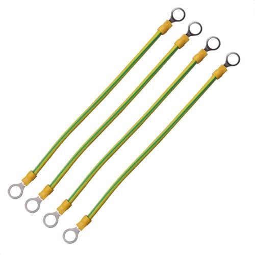 Leloco Cavo di messa a terra, 4 pezzi, 6 mm2 (dimensioni 20 cm), con capicorda ad anello, occhiello isolato per armadio di rete M6