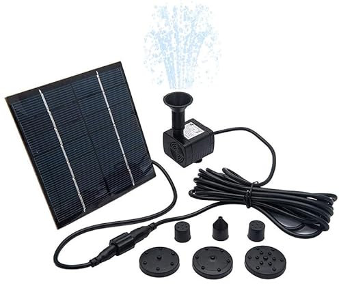 Bomba de fuente solar, con panel solar separado, bomba de agua mejorada de 1.5 W, cable de 3 m de largo y 5 boquillas para baño de pájaros, estanque al aire libre, patio, jardín y pecera (negro-B)