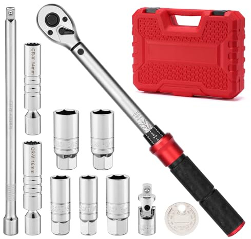 MIXPOWER 11-Piece 3/8 Dr. Spark Plug Socket Set, 6 &12-Point, with 5-60Nm Click Torque Wrench, Spark Plug Gapper, U-Joint & Extension Bar, CR-V