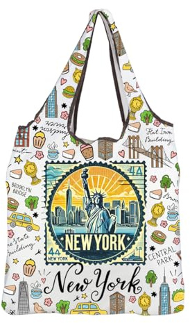 MEIKIUP Sac d'épicerie réutilisable New York City Sac fourre-tout pliable New York City Sac de courses pour voyage USA NYC Lovers Cadeaux