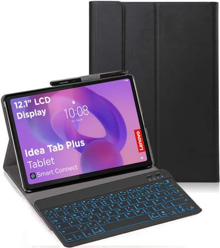 YHFZR Tastatur Hülle für Lenovo Idea Tab Plus 12,1 Zoll Tablet TB365FC, [Deutsches QWERTZ] Ultraslim Hülle mit 7 Farben Beleuchtung Kabellose Tastatur mit Schützhülle, Schwarz