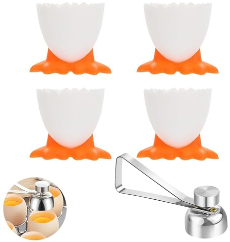 Egg Cups 4, 1 PCS Egg Opener+ 4 PCS Egg Cup Holder Boiled Egg Holder, for Raw Soft Hard Boiled Egg(Orange Color)