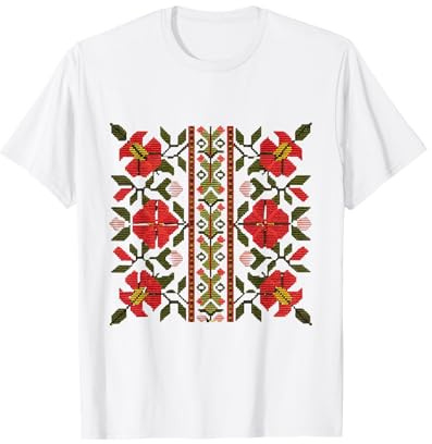 Traditional Bulgarian Shevitsa Floral Pattern T-Shirt