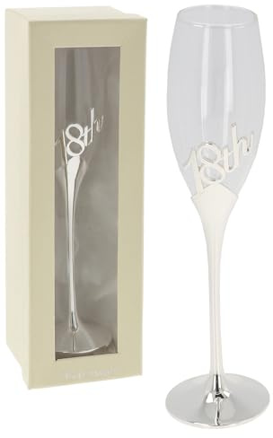Shudehill Giftware Silver Plated Champagne Flute – Birthday Celebration Glass in Gift Box – 18th 21st 30th 40th 50th 60th Milestone Keepsake (18th Birthday)