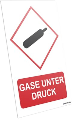 PRINTIMA Gefahrstoffschild „GASE UNTER DRUCK“ 21x32 cm – GHS-Piktogram nach CLP/GHS – Warnschild aus PVC inkl. Dübel – chemikalienbeständig & witterungsfest
