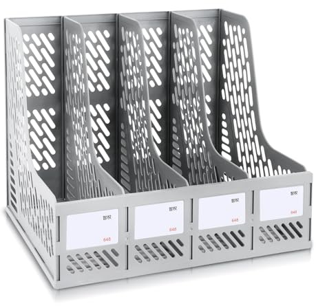 ASelected File Holder Folding Bookshelf,4 Vertical Plastic Magazine Holders Desk Organizer Document Folder For Office Organization And Storage (Grey)