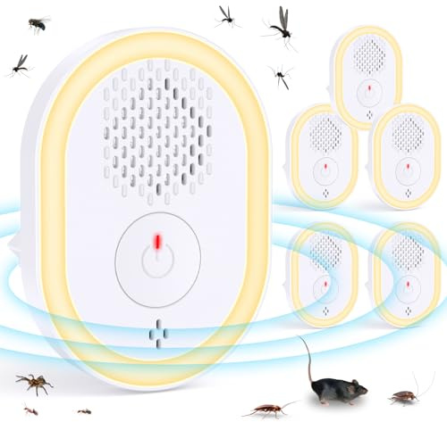 Ultraschall Schädlingsbekämpfer 6 Stück Mückenschutz, Ultraschall Elektrisch Insekten Stecker Mückenstecker Mäusevertreiber für Drinnen Mücken, Mäuse, Spinnen, Kakerlaken, Insekten, Flöhe, Motten