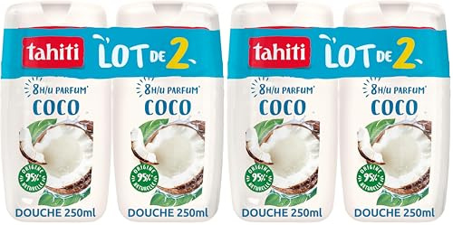 TAHITI - Gel Douche Parfum Coco - Parfum Exotique 8h - Extrait de Coco Bio - Hydratation Naturelle - Lot de 4 x 250ml