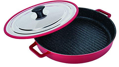 Masterpan Poêle grill antiadhésive de 30 cm | Batterie de cuisine en fonte | Idéale pour les steaks, les poissons | Poêle à barbecue, poêle à induction, poêle de camping, poêle à frire | Poêle