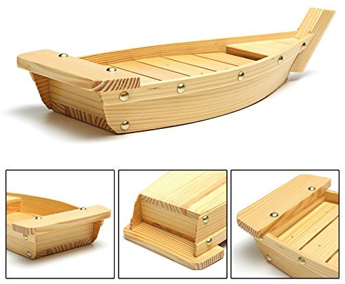 Gaoominy 42X17X7.5Cm Bateau Sushi de Cuisine Japonaise Outils de Sushi Bateau Simple Fait Main en Bois Sashimi Assorties Plats Froids Vaisselle Bar