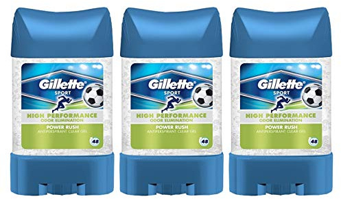 3 x GILLETTE POWER RUSH ANTIPERSPIRANT DEODORANT CLEAR GEL STICK 70ML…