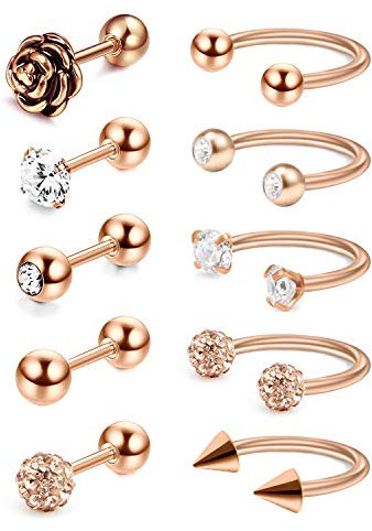 Crdifu 10er Tragus Knorpel Helix Cartilage Ohrring Stecker Hufeisen Piercing Ring Set 1,2mm Chirurgenstahl