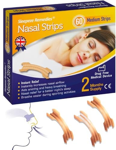 Sleepeze Remedies Nasenpflaster Schnarchen Groß Mittel (60 Stück), Anti schnarch Nose strips besser atmen, Nasenstrips gegen Schnarchen, Nasenpflaster sport und Verstopfung Entlastung, Nasal strip