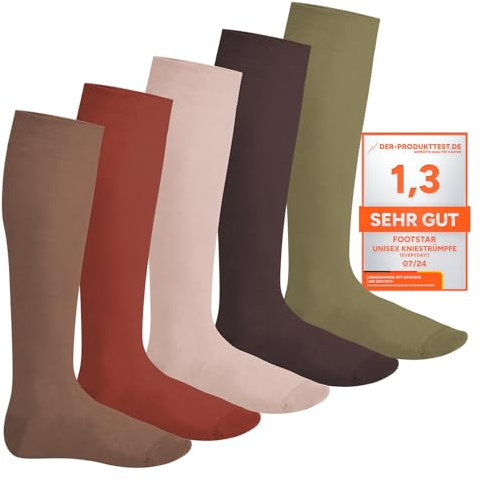 Footstar Herren & Damen Kniestrümpfe (5 Paar), Klassische Strümpfe aus Baumwolle - Everyday! - Herbstfarben 35-38
