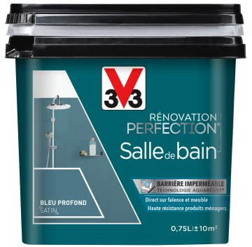 V33 Peinture de rénovation salle de bain, Rénovation perfection Bleu profond satin 750ml