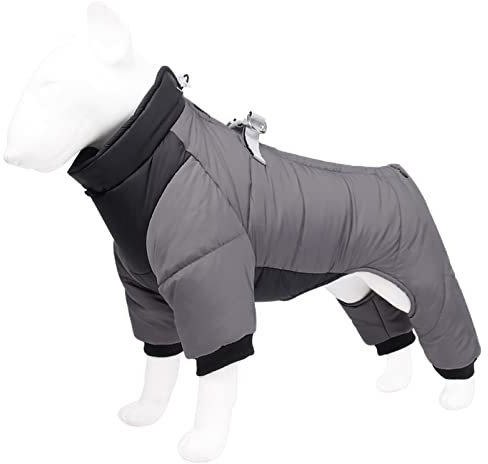 DHGTEP Warmer Fleece Hundemantel mit Beinen und Geschirr Winter Dicke Hundejacke wasserdichte Haustierkleidung für Kleine Mittlere Große Hunde (Farbe : Grau, Größe : XXL)