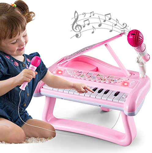 Pink Piano Keyboard for Baby Girls, 22 Keys Musical Instruments for Kids 3 4 5Years Old with Microphone, Educational Sound Toy, Birthday Easter Gift for Toddlers