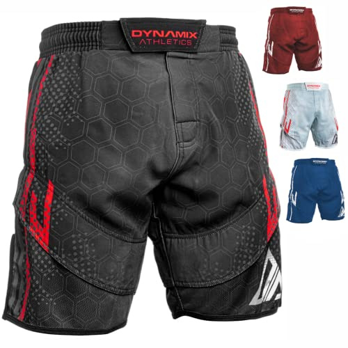 Dynamix Athletics Hybrid MMA Fight Shorts Sharp - Grappling Kampfsport Fitness Mixed Martial Arts Sport Training Hose für Herren mit MESH-Gewebe (as3, Alpha, xx_l, Regular, Regular, Grau/Schwarz)