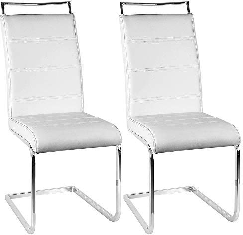 Willonin Freischwinger Stuhl, Esszimmerstuhl Schwingstuhl mit Modernem Design und Kunstleder-Bezug - Küchenstuhl, Polster-Stuhl Esszimmer, Esstisch Stuhl (Weiß/2)