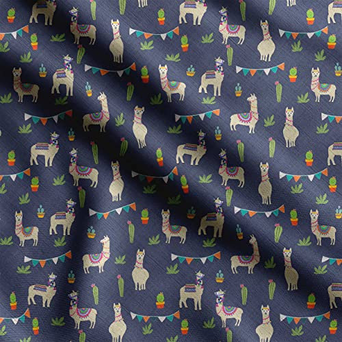 Soimoi Lama-Alpaka-Druck -Blau, Hochwertiger Baumwollbatist -Mittelschweres Material Für Stepparbeiten, Kurtis, Blusen, Kinderkleidung, Tuniken, Vorhänge -42 Zoll Breit, 1 Meter