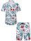 Meilicloth Hawaii Hemd Männer Set Flamingo Blumenmuster Floral Kurzarm Sommer Shorts Herren Kurze Hose Weiß - Flamingo M