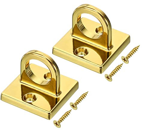 PATIKIL Almohadilla Ojo Placa U Ganchos, 2 Paquete Metal Techo Gancho Pared Montaje Lazo con Tornillos Herraje Anillo Ganchos para Colgantes Cuerdas en Cola Barrera, Brillante Dorado
